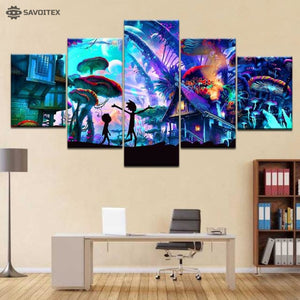 5 piece Canvas Mushroom World Rick and Morty For home living room decoration - Savoitex