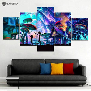5 piece Canvas Mushroom World Rick and Morty For home living room decoration - Savoitex