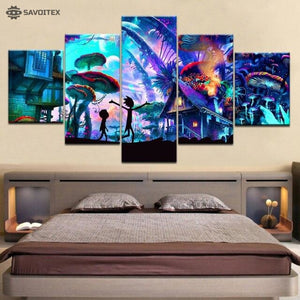 5 piece Canvas Mushroom World Rick and Morty For home living room decoration - Savoitex