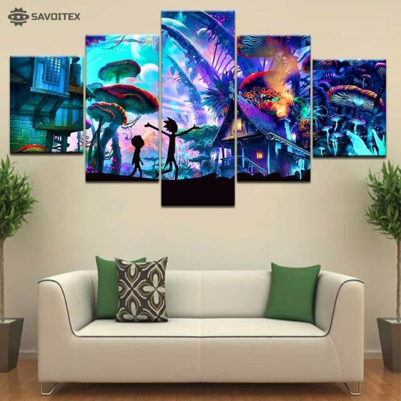 5 piece Canvas Mushroom World Rick and Morty For home living room decoration - Savoitex