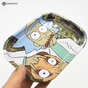 Rick & Morty Design Smoke Tobacco Metal Rolling Tray Cigarette Container Tobacco Grinder Storage for DIY Smoking Grinder - Savoitex