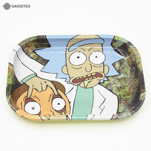 Rick & Morty Design Smoke Tobacco Metal Rolling Tray Cigarette Container Tobacco Grinder Storage for DIY Smoking Grinder - Savoitex